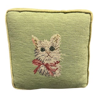 1970s Needlepoint Cat Pillow For Sale
