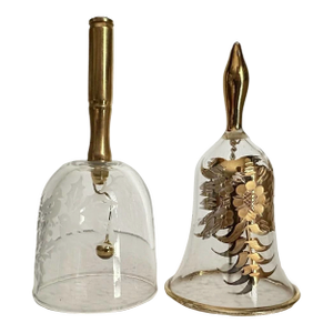 Vintage Late 20th Century Floral & Bird Gold Plated Bells- Set of 2