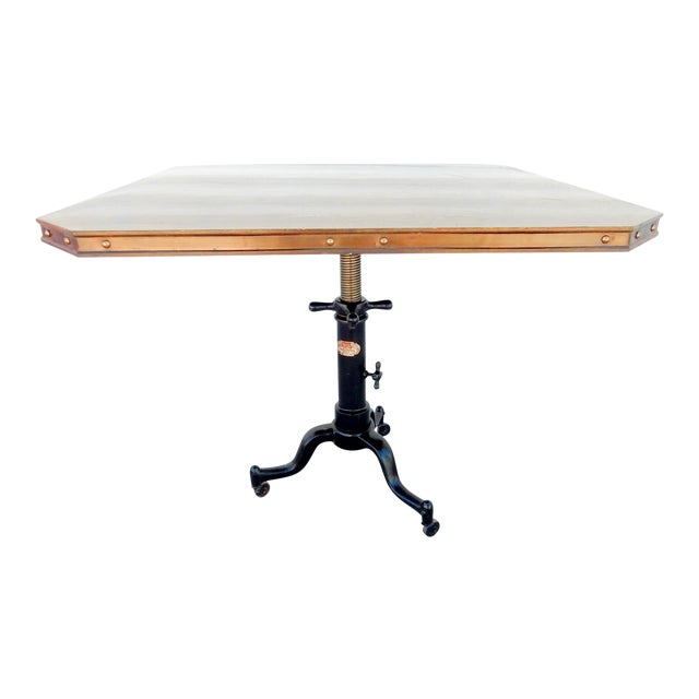 1920s Industrial Machine Age Adjustable Base Dining Cafe Table For Sale