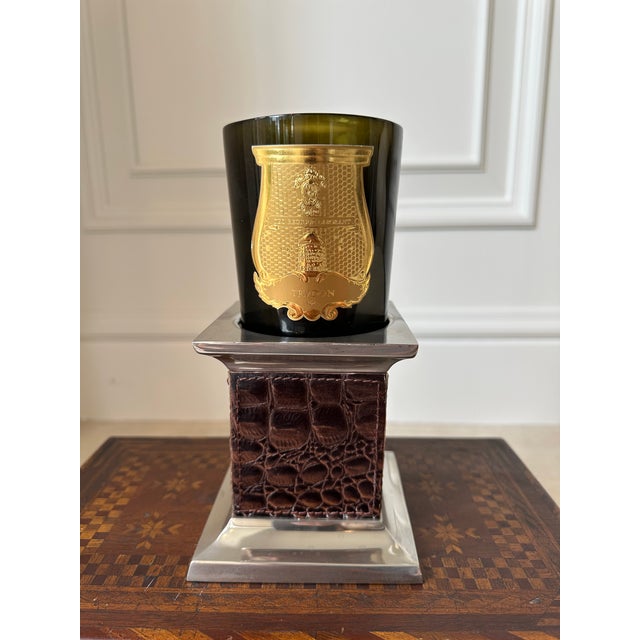 Vintage Leather and Silverplate Ralph Lauren Style Pillar Candleholder For Sale - Image 17 of 18