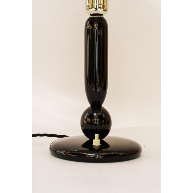 Large Art Deco Wooden Table Lamp with Fabric Shade, Vienna, 1930s For Sale - Image 4 of 12