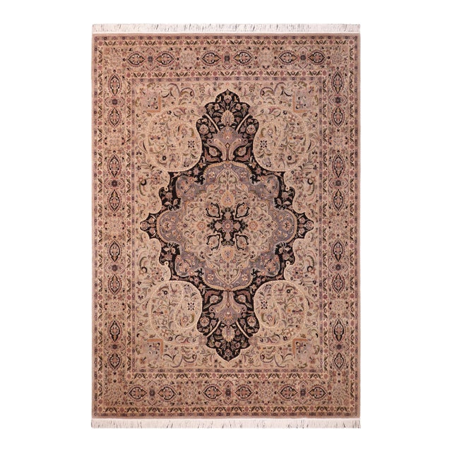 Shabby Chic Medallion 1990's Pak-Persian Black/Gray Wool Rug - 8'2'' X 10'2'' For Sale