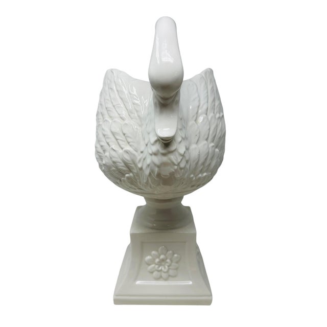 Large Vintage 1970s Italian Blanc De Chine Swan Handled Urn – 16" For Sale - Image 4 of 16