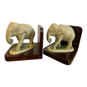 1970s Ceramic Elephant Bookends - a Pair