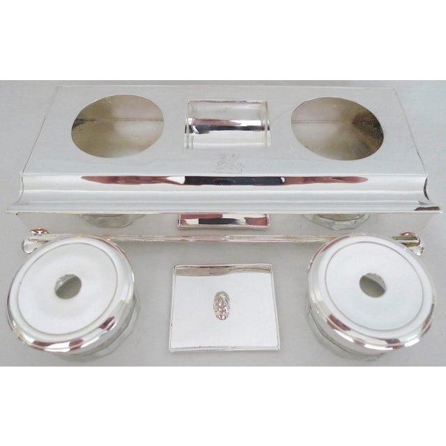 Early 20th Century English Silver-Plated Double Inkwell For Sale - Image 4 of 11