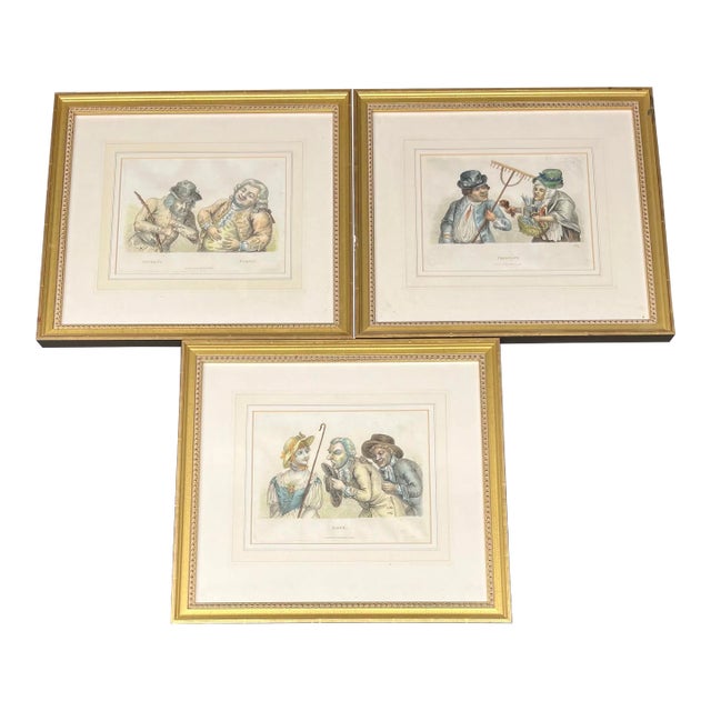 Set of Three Hand-Colored Engravings From “The Passions, Humorously Delineated.” Timothy Bobbin. 1810. For Sale