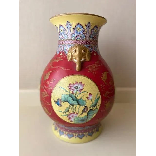 Red Late 18th Century Qing Dynasty Red and Yellow Vase For Sale - Image 8 of 8
