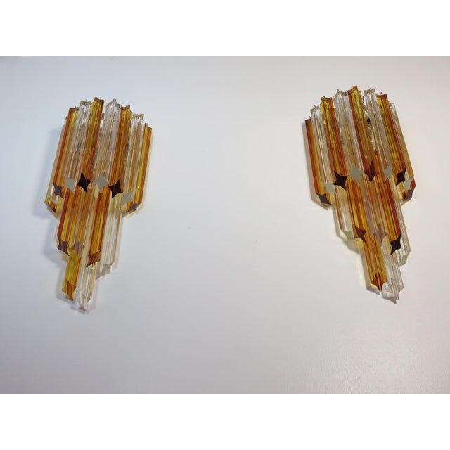 Vintage Murano Wall Sconce with Quadriedri Amber and Trasparent Prism, 1990, Set of 2 For Sale - Image 13 of 13