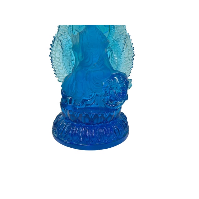 5.25" Crystal Blue Bodhisattva Samantabhadra on Elephant Figure For Sale - Image 10 of 10