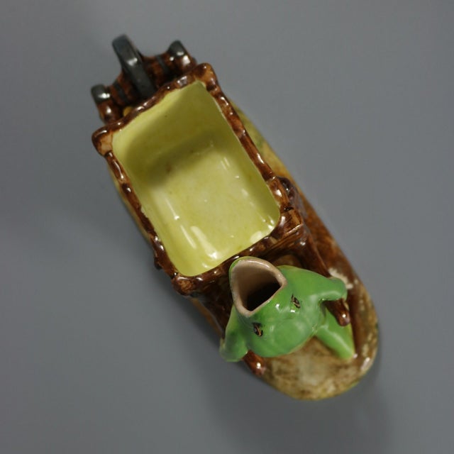 Jerome Massier Majolica Frog With Wheelbarrow For Sale - Image 9 of 14