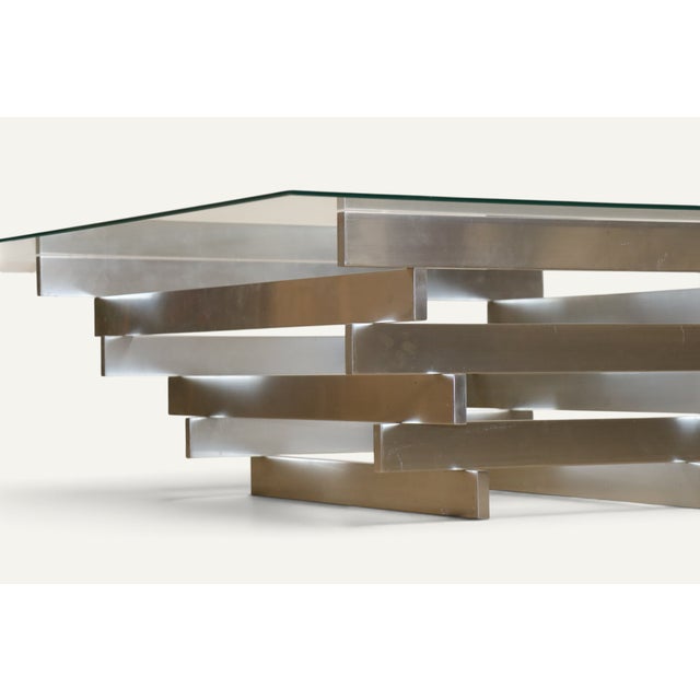 Sculptural Coffee Table in Brushed Aluminum and Glass, 1970s For Sale - Image 6 of 18