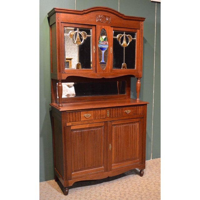 1950s French 2 Piece Mahogany Hutch W/Stained Glass Panels Chairish