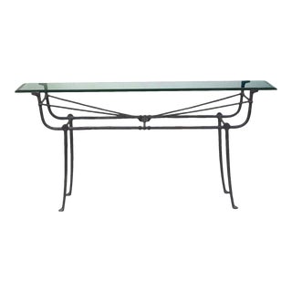 Giacometti Style Patinated-Metal and Glass Console Table For Sale