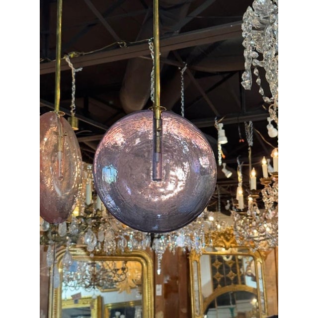 Modern Contemporary Murano Glass Lollipop Pendant in Lavender For Sale - Image 3 of 6