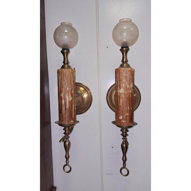 Melted Wax Candlestick Style Wall Sconces, 1930s, Set of 2 For Sale - Image 4 of 6