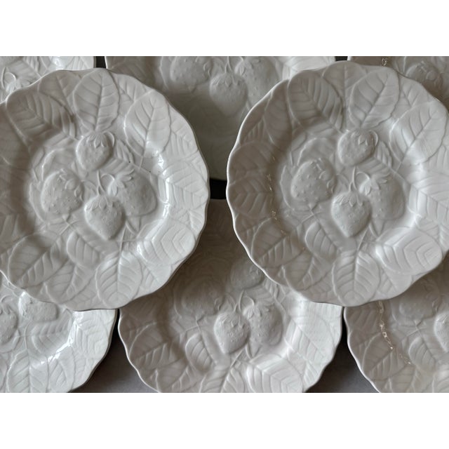 White Set of 4 Vintage Fondeville Alvarez Strawberry Majolica Plates For Sale - Image 8 of 11