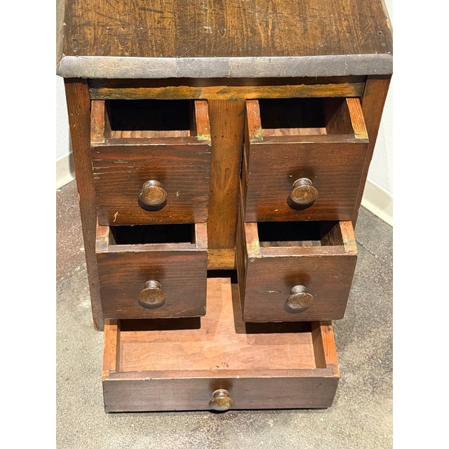 1930s Vintage Primitive Wood Apothecary-Style Five-Drawer Cabinet For Sale - Image 5 of 14