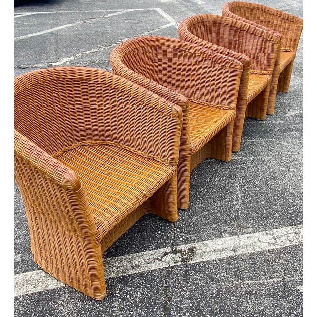 Vintage Boho Chic Rattan Barrel Chairs Set of 4 Chairish