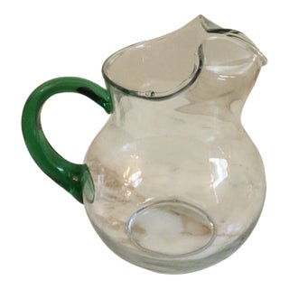 Vintage Libbey Glass Pitcher With Green Handle For Sale