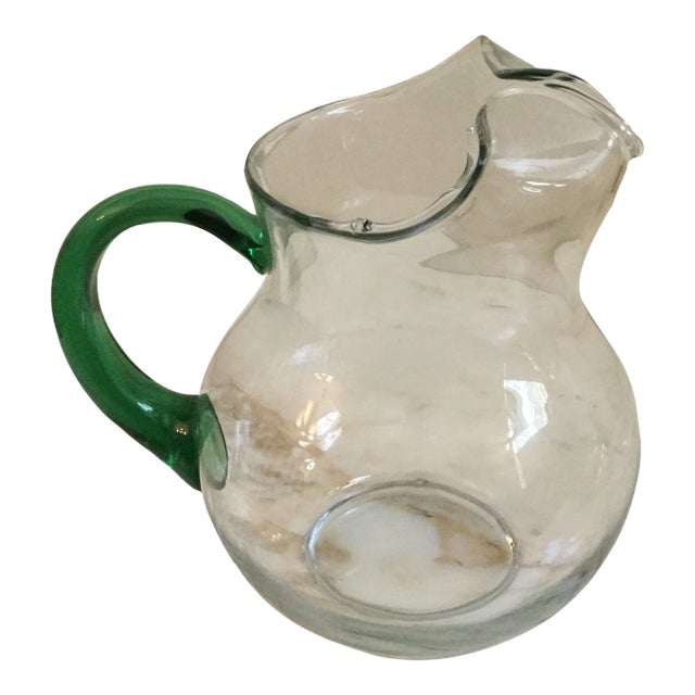 Vintage Libbey Glass Pitcher With Green Handle For Sale