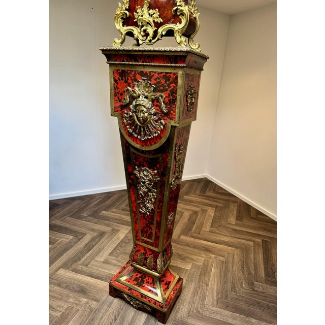 Brown Antique French Boulle Bracket Clock and Pedestal, 1860, Set of 2 For Sale - Image 8 of 13