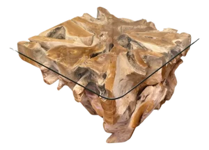 Vintage Yewwood Root Tree Coffee Table with Glass Top, 1980