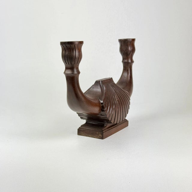 1960s Vintage Double Candle Shell Design Hand Carved Wood Candelabra ...