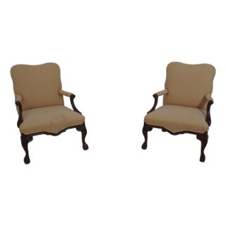 Pair Chippendale Ball and Claw Upholstered Library Chairs For Sale