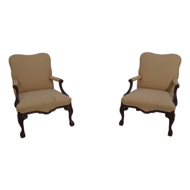 Pair Chippendale Ball and Claw Upholstered Library Chairs For Sale