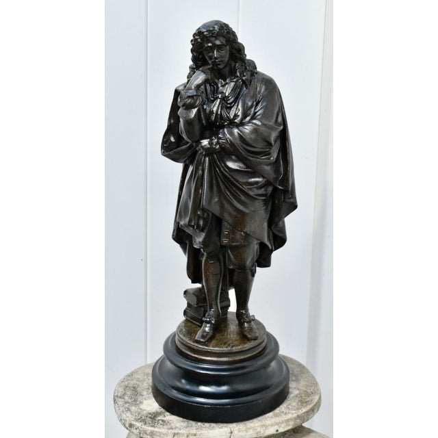 Antique Spelter Figure of European Renaissance Scholar on Wooden Base For Sale - Image 12 of 13