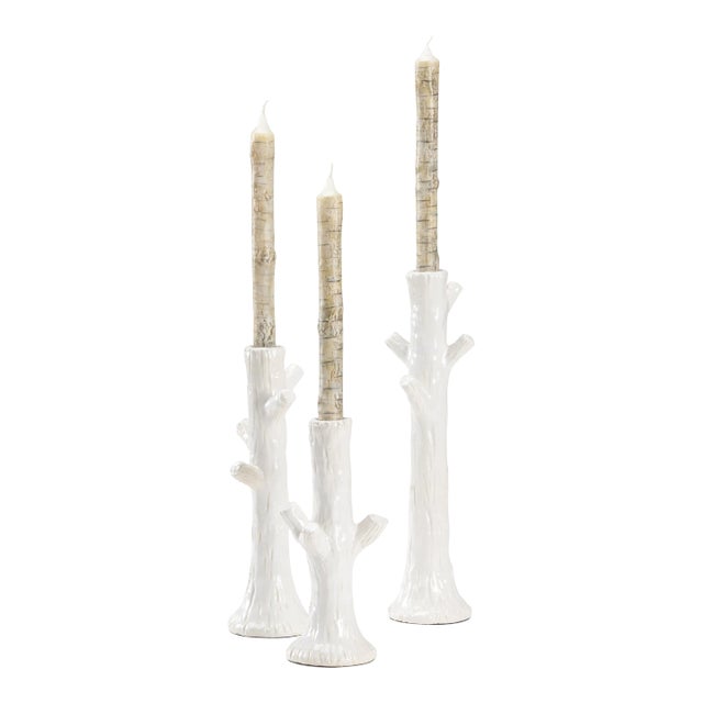 Faux Bois Candlesticks in White - Set of 3 For Sale