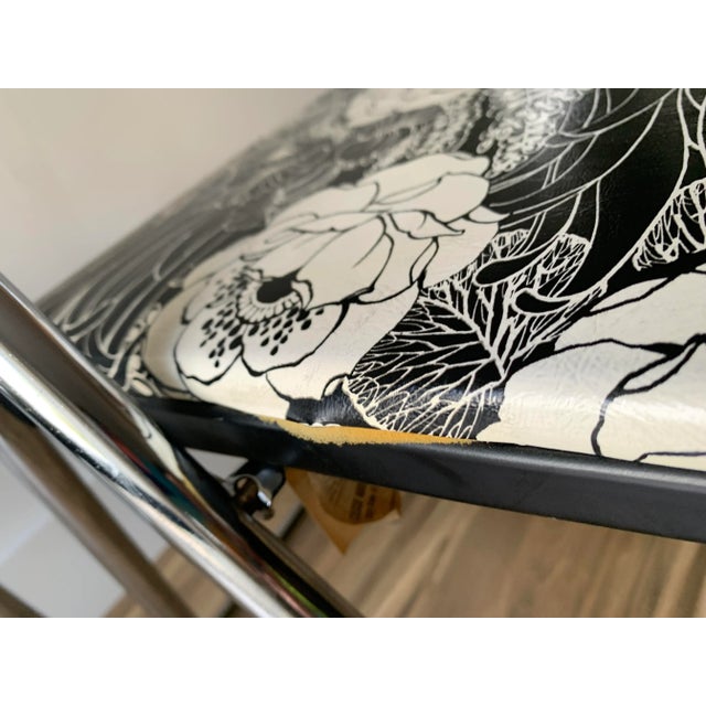 Black Vintage Cosco Folding Chairs Chrome With Black & White Flowers - Set of 3 For Sale - Image 8 of 11