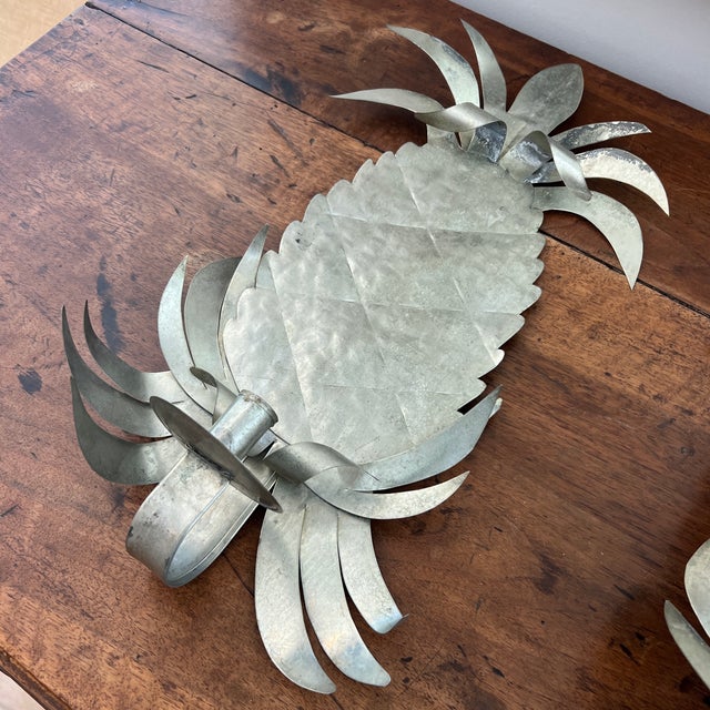 Vintage Tole Pineapple Candle Sconces For Sale In Providence - Image 6 of 6