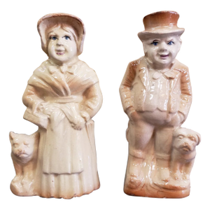 Mid 19th Century English Staffordshire Porcelain Man & Woman With Boston Terriers Figurines - Set of 2