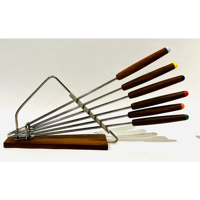 Wood Vintage Imperial Fondue Rosewood Forks With Fondue Fork Stand - Set of 2 For Sale - Image 7 of 8