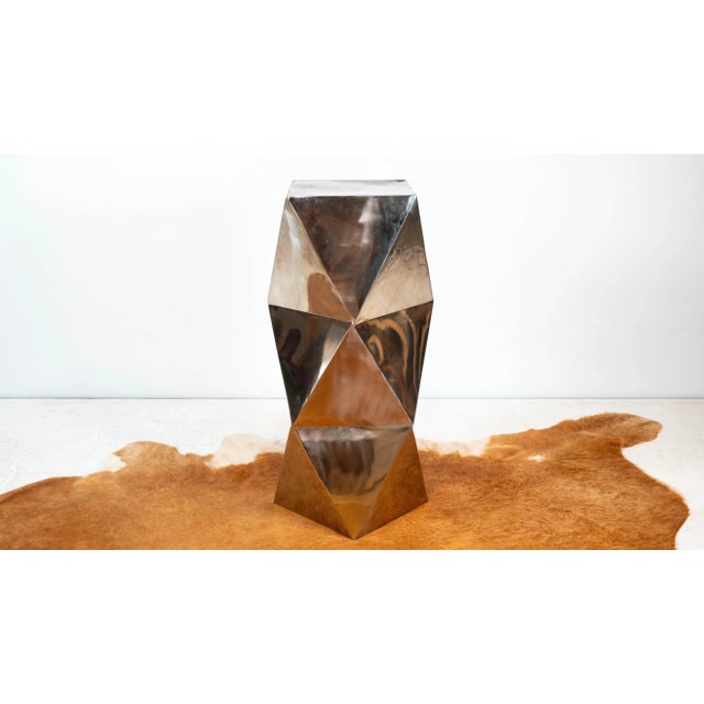 Metal Late 20th Century Modernist Geometric 'Origami' Metal Sculptural Pedestal For Sale - Image 7 of 16