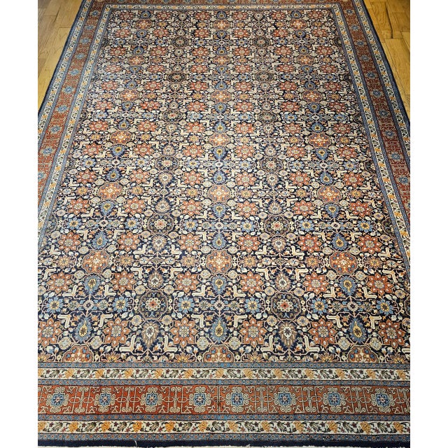 Persian Vintage Persian Tabriz Afshan Rug, Hand-Knotted Wool, Allover Geometric Caucasian Kuba Pattern, Navy & Red, 10x14 For Sale - Image 3 of 12