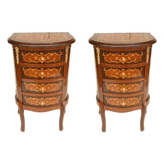 French Louis XV Revival Inlaid Nightstands, Set of 2 For Sale