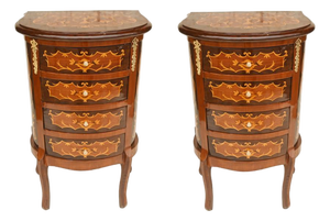 French Louis XV Revival Inlaid Nightstands, Set of 2