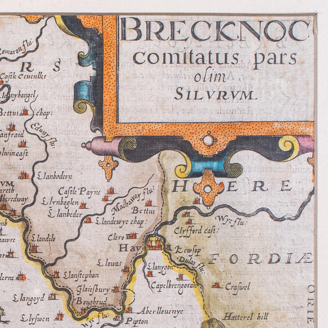 17th Century Antique Map, Brecknoc, Breconshire, English, Framed, Dual Sided, Jacobean, 1607 For Sale - Image 5 of 12