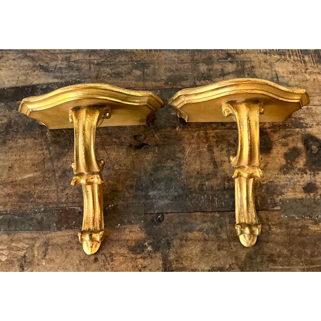 Hollywood Regency Vintage Gilt Tipped Wall Brackets - A Pair For Sale - Image 3 of 12