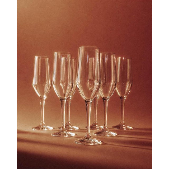 Vintage Champagne Glasses in Clear Glass with Stem and Flute Shape, 1990s, Set of 7 For Sale - Image 13 of 13