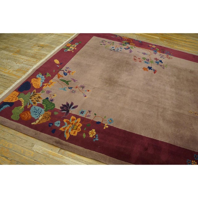 Mauve 1920s Mauve Open Field Floral Antique Chinese Art Deco Rug by Nichols Workshop For Sale - Image 8 of 11