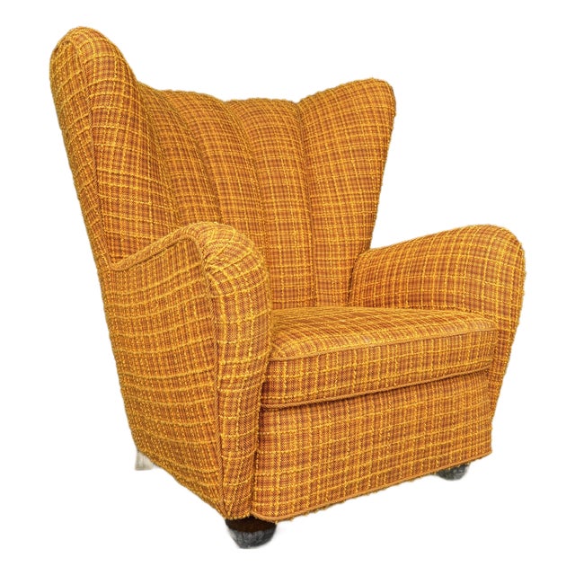 Fritz Hansen Style Mid Century Wingback Chair For Sale
