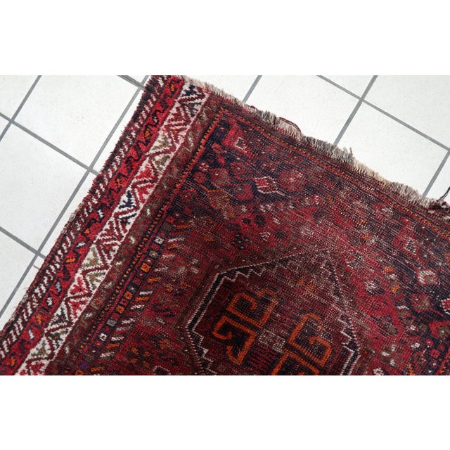 1900s, Antique Persian Shiraz Handmade Distressed Rug 3 X 4 For Sale - Image 10 of 12