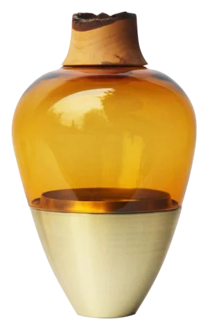 Amber and Brass Sculpted Blown Glass Vase from Pia Wüstenberg