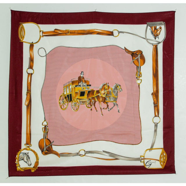 Vintage Pink Scarf with Equestrian Royal Horse Carriages Motif For Sale - Image 11 of 12