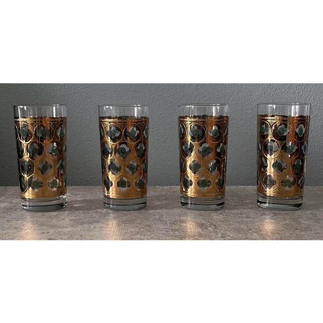 Georges Briard 1960s Georges Briard 22k Gold and Green Highball Glasses- Set of 4 For Sale - Image 4 of 7