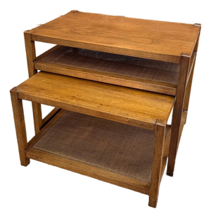 Mid Century Modern Nesting Side Tables With Cane Shelves