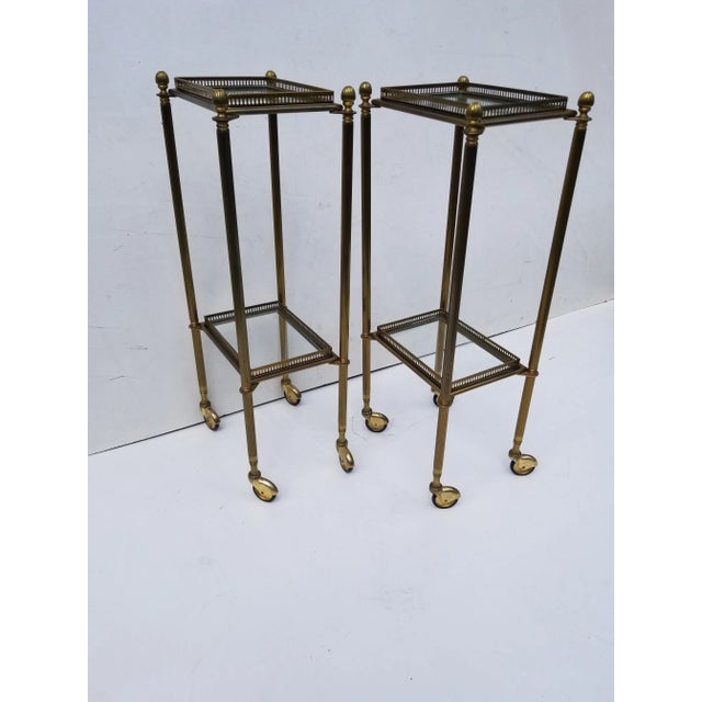 Pair of Maison Baguès High side table, on wheels, removable tray. Vintage Condition, heavy and sturdy.